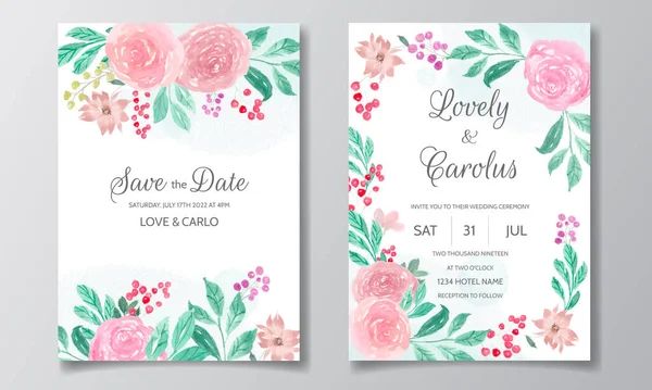 Beautiful Hand Drawn Floral Wedding Invitation Card Template — Stock Vector