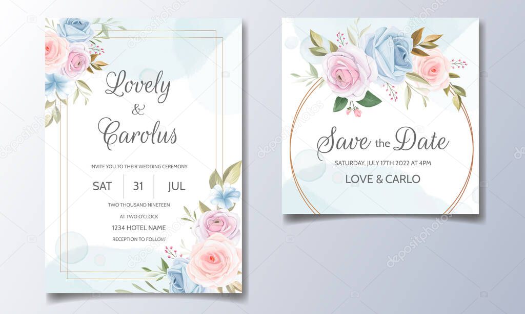 beautiful hand drawn floral wedding invitation card template