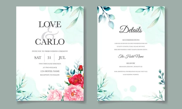 Modelo Cartão Convite Casamento Luxo Definido Com Bela Aquarela Floral — Vetor de Stock