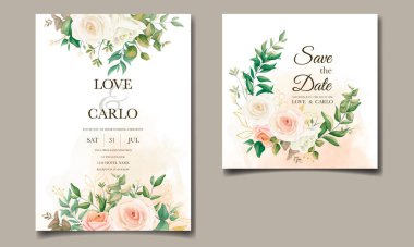 Güzel çiçek çerçeveli düğün davetiyesi şablonu