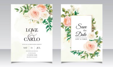 Güzel çiçek çerçeveli düğün davetiyesi şablonu