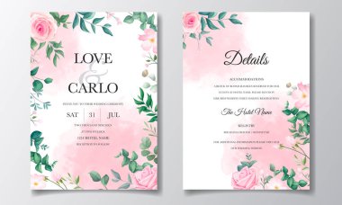 Beautiful floral frame wedding invitation card template clipart