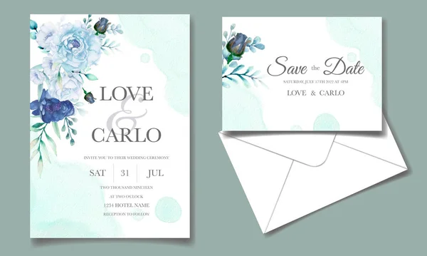 Modelo Cartão Convite Casamento Luxo Definido Com Bela Aquarela Floral — Vetor de Stock