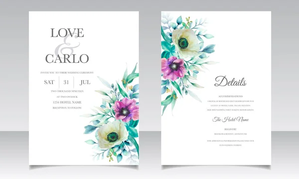 Luxusní Svatební Pozvánka Šablona Set Krásnou Akvarel Květinové — Stockový vektor