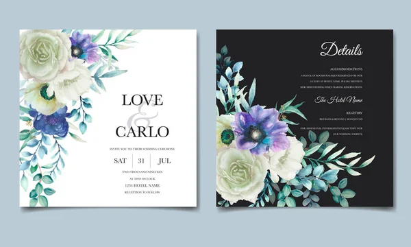 Modelo Cartão Convite Casamento Luxo Definido Com Bela Aquarela Floral — Vetor de Stock