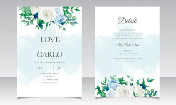 Κάρτα Πρόσκλησης Γάμου Όμορφα Τριαντάφυλλα Φύλλα Πρασίνου Και Βατόμουρα — Διανυσματικό Αρχείο
