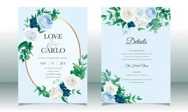 Κάρτα Πρόσκλησης Γάμου Όμορφα Τριαντάφυλλα Φύλλα Πρασίνου Και Βατόμουρα — Διανυσματικό Αρχείο