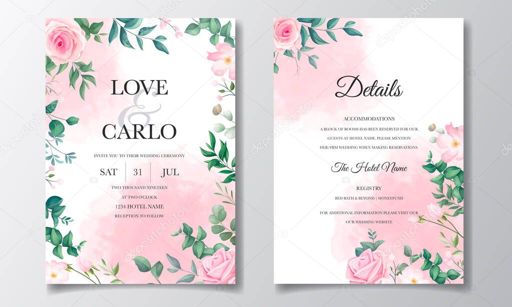 Beautiful floral frame wedding invitation card template