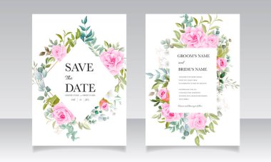 Düğün davetiyesi şablonu güzel çiçek süslemeleri ile ayarlandı