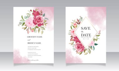 Düğün davetiyesi şablonu güzel çiçek süslemeleri ile ayarlandı