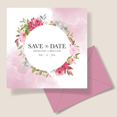 Düğün davetiyesi şablonu güzel çiçek süslemeleri ile ayarlandı