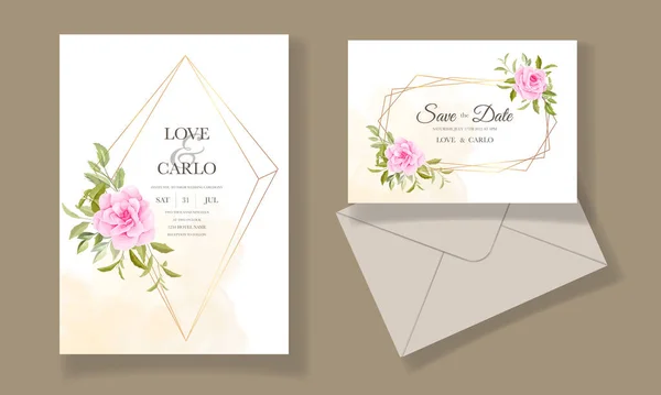 Hochzeitseinladungskarte Vorlage Set Mit Schönen Floralen Dekorationen — Stockvektor