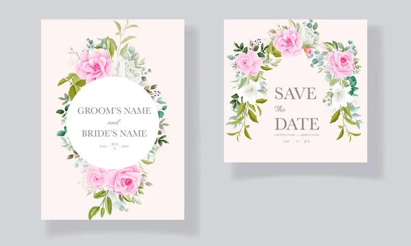 婚礼请柬模板 附有美丽的花卉装饰 — 图库矢量图片