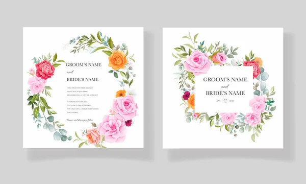 Plantilla Tarjeta Invitación Boda Con Hermosas Decoraciones Florales — Vector de stock