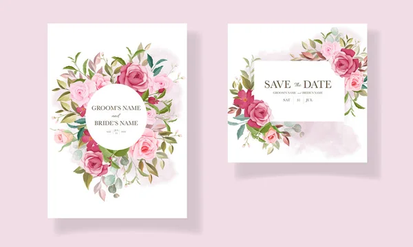 Modelo Cartão Convite Casamento Conjunto Com Belas Decorações Florais —  Vetores de Stock