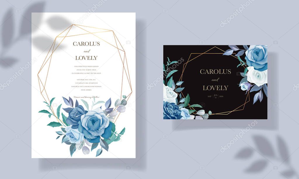 Beautiful flower leaves wedding invitation card