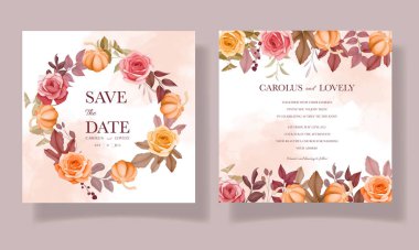 Düğün davetiyesi güzel el çizimi çiçek ve şablon seti