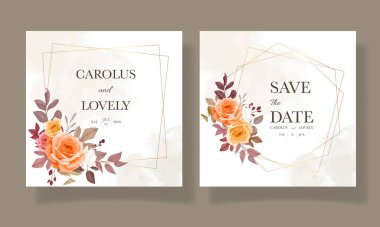 Düğün davetiyesi güzel el çizimi çiçek ve şablon seti