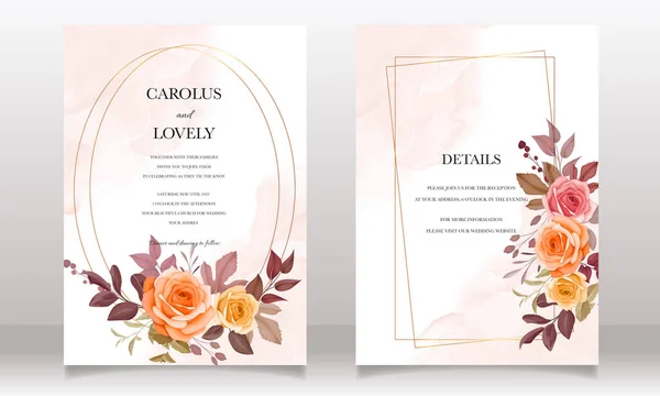 Casamento Convite Bela Mão Desenho Flor Folhas Modelo Definido — Vetor de Stock