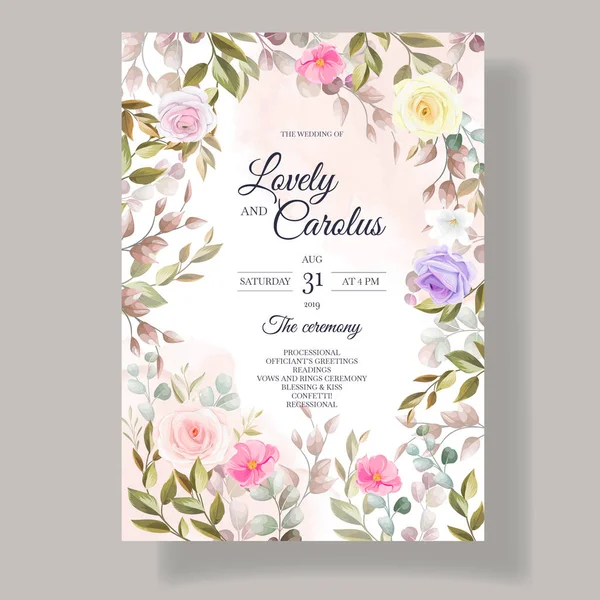 Belles Roses Fleurs Invitation Modèles Cartes — Image vectorielle