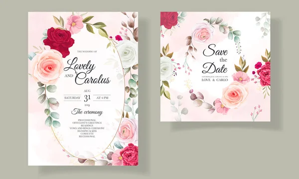 Belle Carte Invitation Mariage Floral Feuilles — Image vectorielle