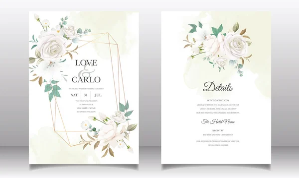 Όμορφη Floral Και Αφήνει Πρόσκληση Γάμου Κάρτα — Διανυσματικό Αρχείο