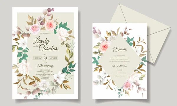 Belle Carte Invitation Mariage Floral Feuilles — Image vectorielle