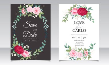 Romantik düğün davetiyesi çiçek kartı şablonu