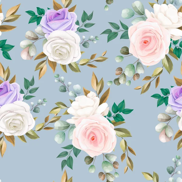 Красивый Бесшовный Узор Цветы Листья Дизайн — стоковый вектор