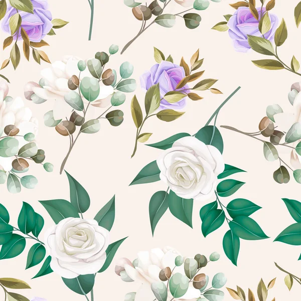 Beautiful Seamless Pattern Flowers Leaves Design — 스톡 벡터