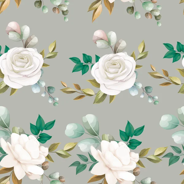 Beautiful Seamless Pattern Flowers Leaves Design — 图库矢量图片