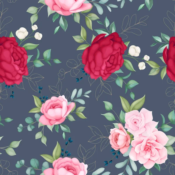 Beautiful Blooming Floral Leaves Seamless Pattern — ストックベクタ