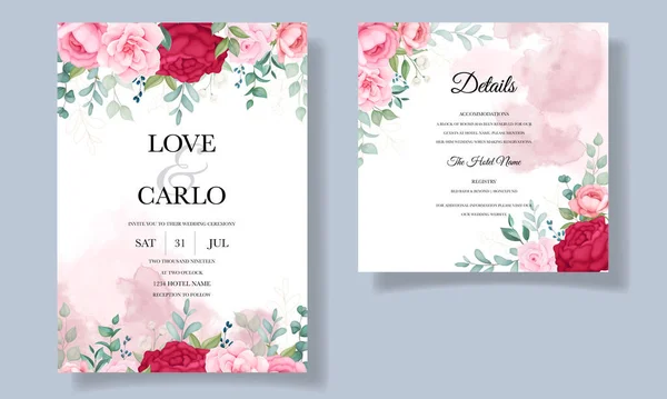 Романтичне Весілля Запрошення Шаблон Квіткової Листівки — стоковий вектор