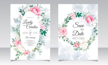 Güzel çiçek açan düğün davetiyesi seti