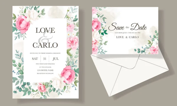 Conjunto Cartão Convite Casamento Floral Florescendo Bonita — Vetor de Stock
