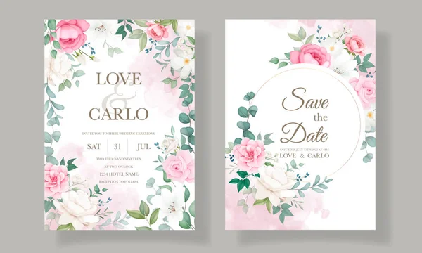 Beautiful Blooming Floral Wedding Invitation Card Set — Διανυσματικό Αρχείο