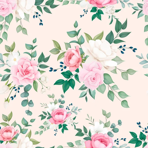 Beautiful Blooming Floral Leaves Seamless Pattern — 스톡 벡터