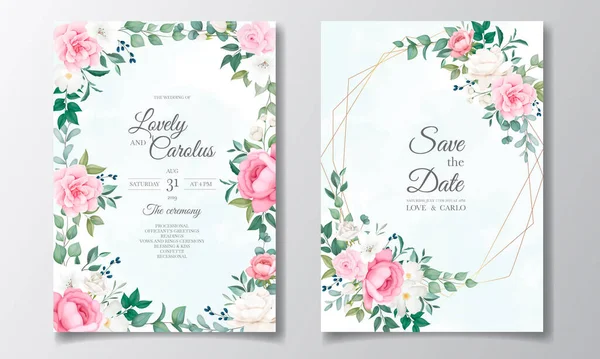 Cartão Convite Casamento Com Flor Bonita Floral — Vetor de Stock