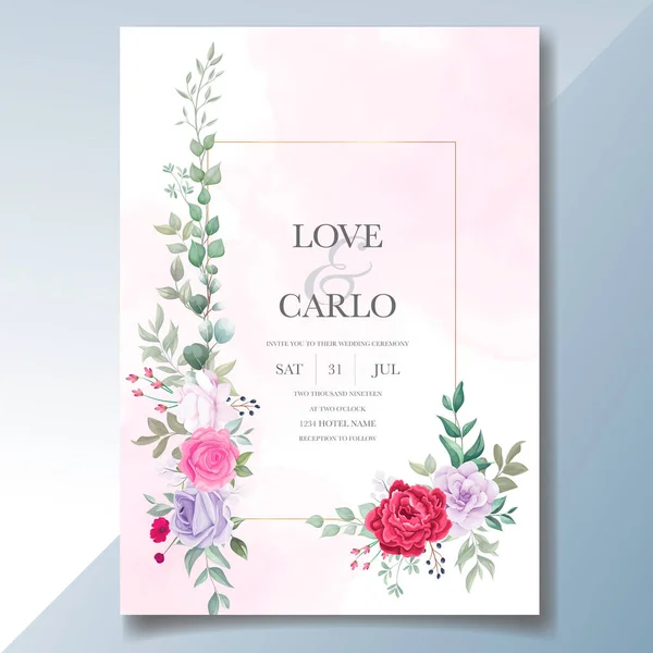 Cartão Convite Casamento Com Flor Bonita Floral — Vetor de Stock