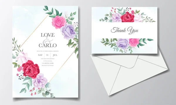 Bröllop Inbjudan Kort Med Vackra Blommande Blommor — Stock vektor