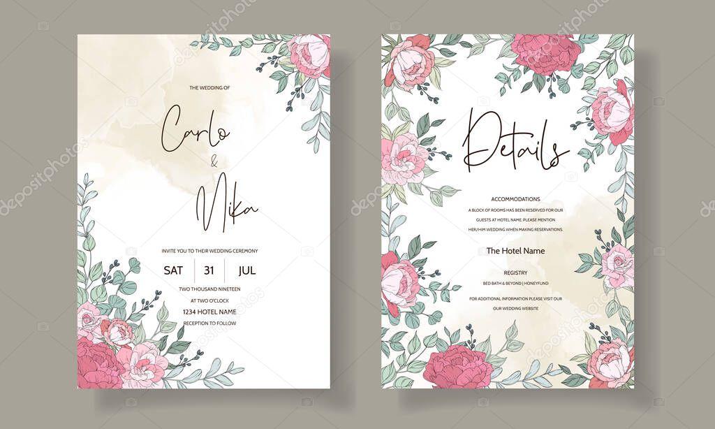 Beautiful hand drawn wedding invitation card template