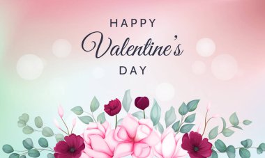 Güzel çiçeklerle dolu Sevgililer Günü tebrik kartı.