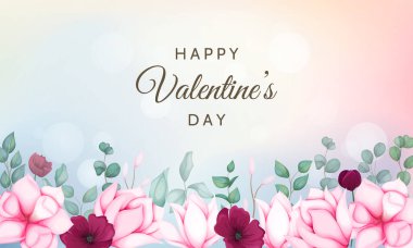 Güzel çiçeklerle dolu Sevgililer Günü tebrik kartı.