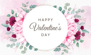 Güzel çiçeklerle dolu Sevgililer Günü tebrik kartı.