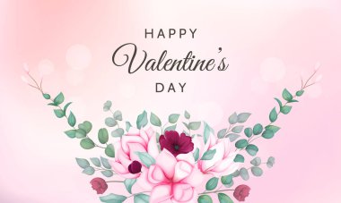 Güzel çiçeklerle dolu Sevgililer Günü tebrik kartı.