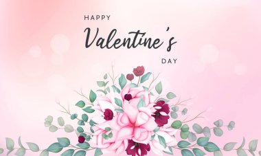 Güzel çiçeklerle dolu Sevgililer Günü tebrik kartı.