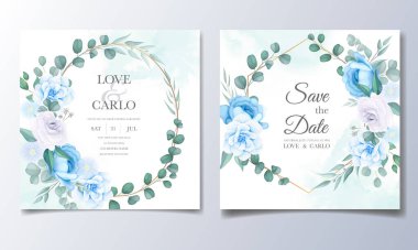 çiçek dekorasyonlu güzel düğün davetiye kartı