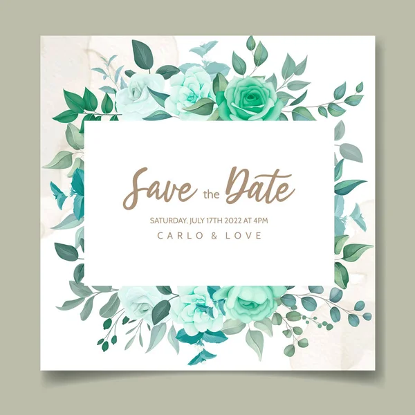緑の花とエレガントな結婚式の招待カード — ストックベクタ