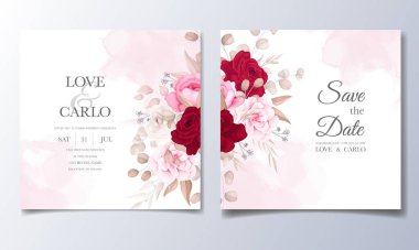 Güzel çiçekli zarif bir düğün davetiyesi.