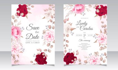 Güzel çiçekli zarif bir düğün davetiyesi.